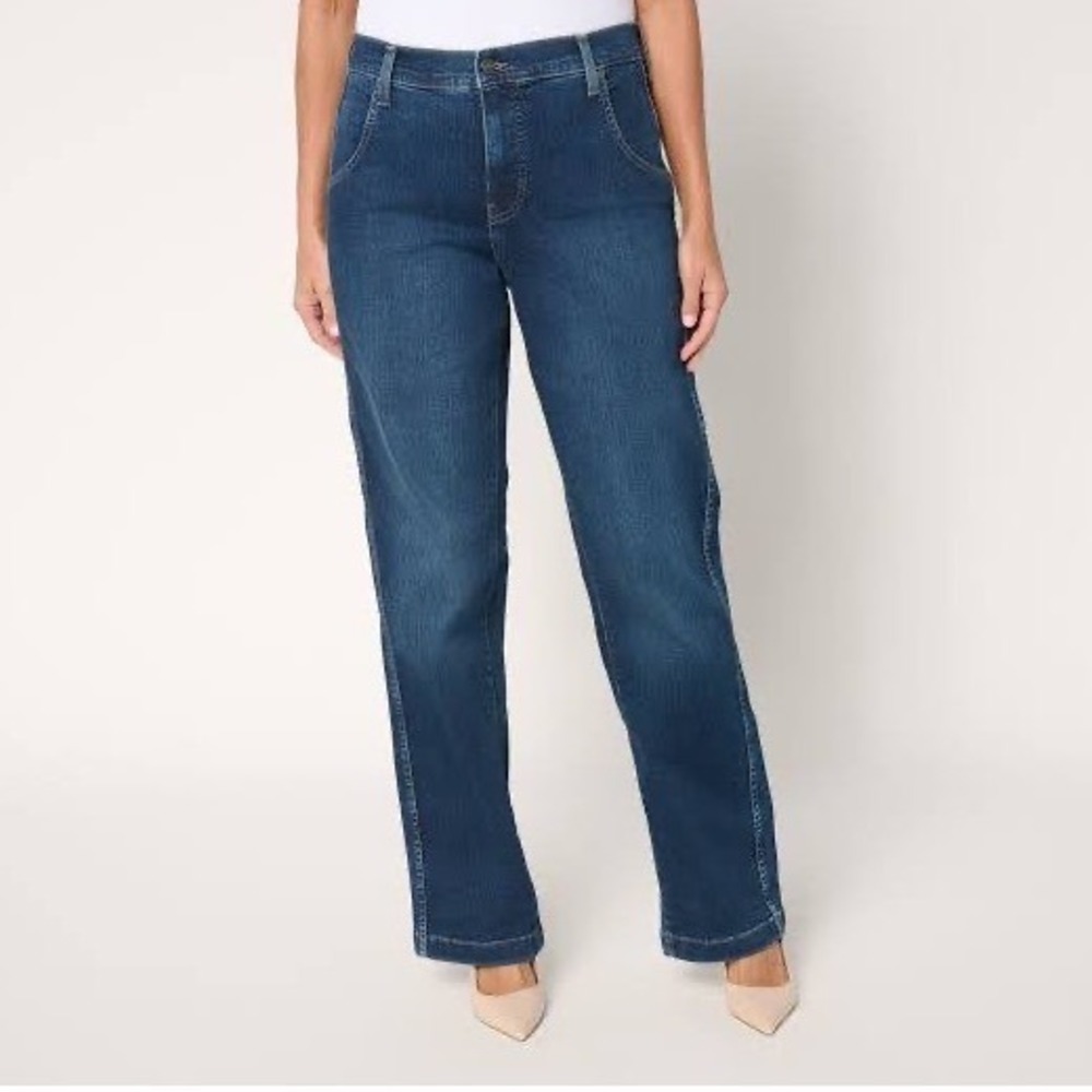 NYDJ Brooke Loose Straight Jeans Blue Denim Lift Tuck Size 10